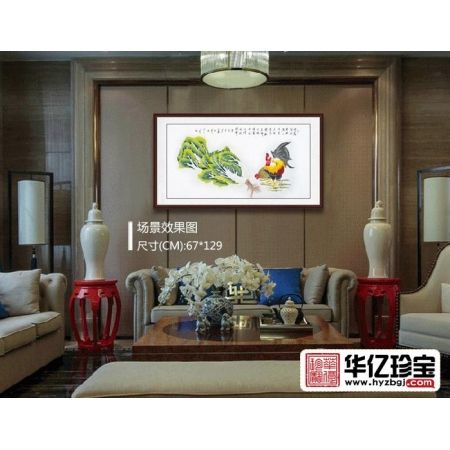 羽墨四尺横幅白菜公鸡图《不为风雨变鸡德一何贞在暗长先觉，临晨即自鸣》