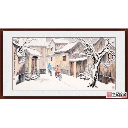 何文铮四尺横幅人物画《南城雪霁》