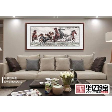 客厅挂画 陈云鹏八尺横幅动物画骏马图《万马奔腾》