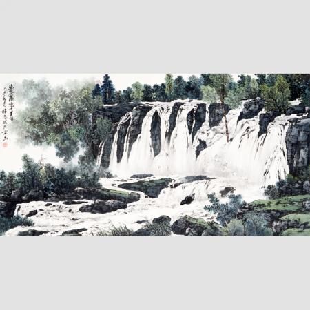 李福安《幽谷瀑鸣十里情》大师作品，山川瀑布源远流长