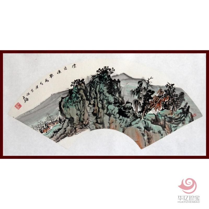 贺兰山画派创始人 山水画家何占?！恫桌擞娓琛?.5平尺扇面