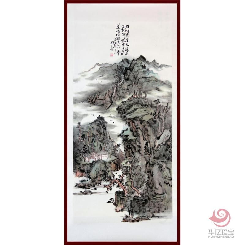 贺兰山画派创始人  山水画家 何占?！度呵捅棠μ臁?平尺竖幅巨作