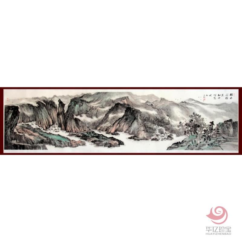 贺兰山画派创始人 山水画家何占?！肚岱缫≡踊ā?4平尺巨幅作品