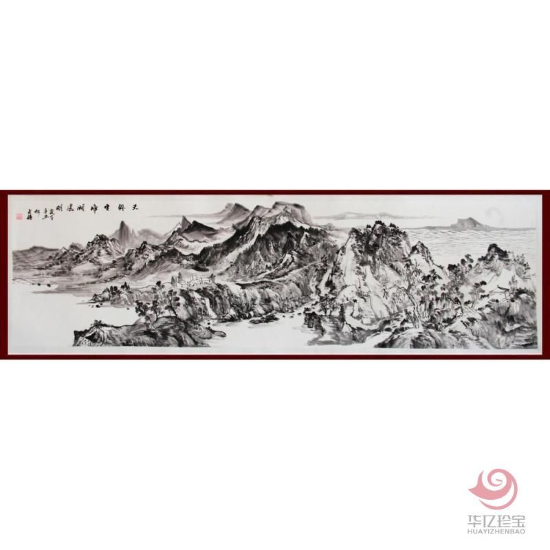 贺兰山画派创始人 山水画家何占?！短焱庠品邈诖γ鳌?平尺横幅作品