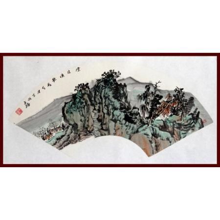 贺兰山画派创始人 山水画家何占福《沧浪渔歌》1.5平尺扇面