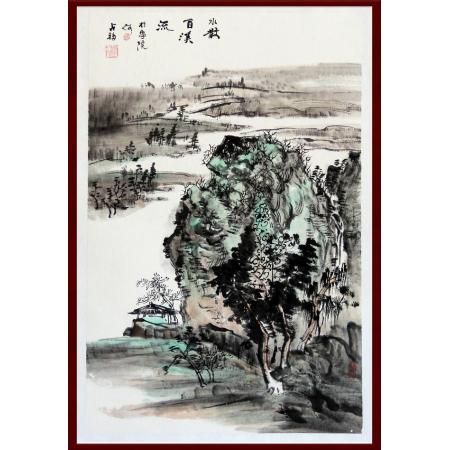 贺兰山画派创始人 山水画家何占?！端傧鳌?.8平尺竖幅