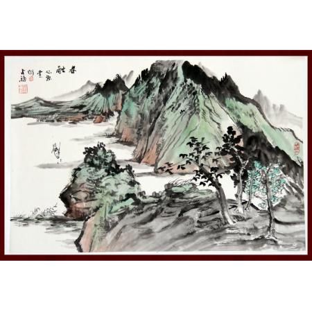 贺兰山画派创始人 山水画家何占?！洞喝凇?.8平尺横幅山水画
