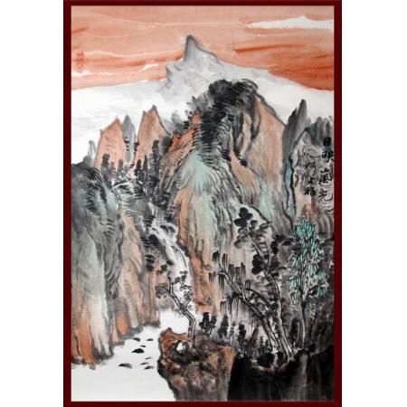 贺兰山画派创始人 山水画家何占?！度沼翅肮狻?.8平尺竖幅
