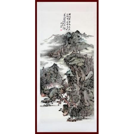贺兰山画派创始人  山水画家 何占?！度呵捅棠μ臁?平尺竖幅巨作