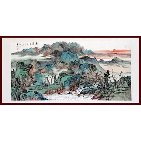 贺兰山画派创始人  山水画家何占?！抖肌?平尺横幅巨作