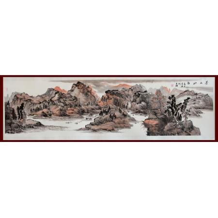 贺兰山画派创始人 山水画家何占?！恫陨饺绾！?平尺横幅巨作