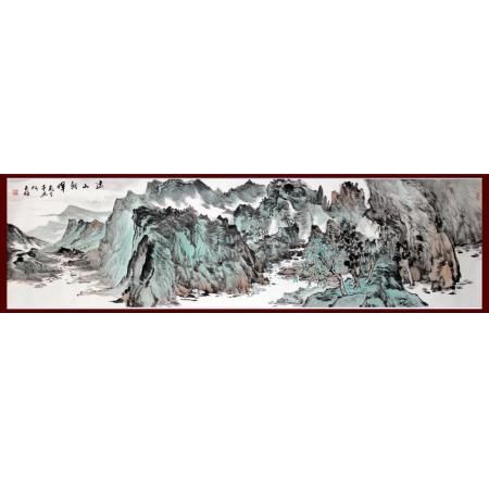 贺兰山画派创始人 山水画家何占?！对渡匠汀?平尺横幅巨作