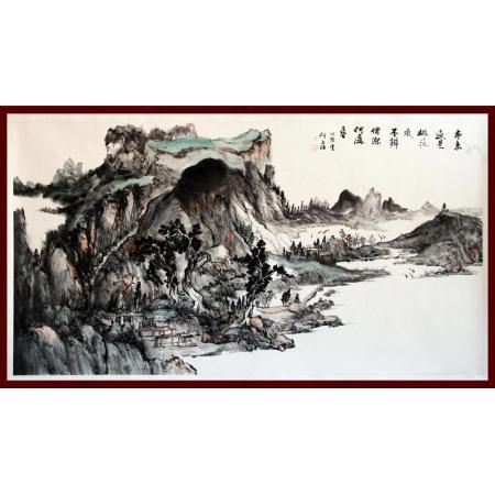 贺兰山画派创始人 山水画家何占?！洞豪幢槭翘一ㄋ?6平尺巨幅横幅山水画