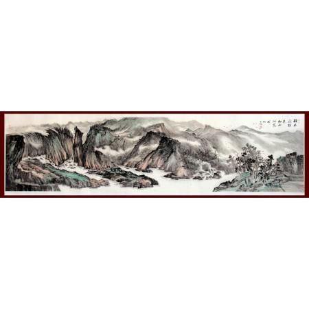贺兰山画派创始人 山水画家何占?！肚岱缫≡踊ā?4平尺巨幅作品