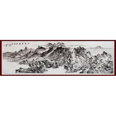 贺兰山画派创始人 山水画家何占?！短焱庠品邈诖γ鳌?平尺横幅作品