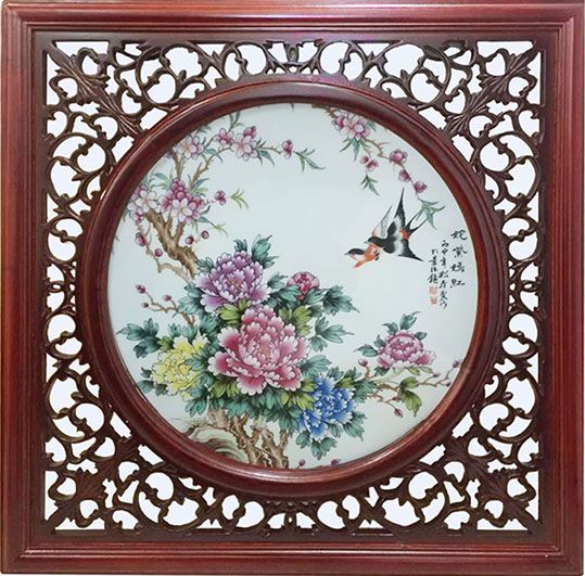 富贵满堂四斗方瓷版画 张松茂大师作品