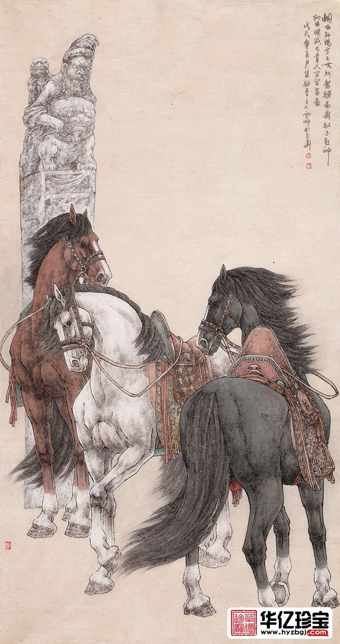 陈云鹏六尺竖幅动物画骏马图《惆怅孙阳世久无，纷纷驽骥遂齐驱》