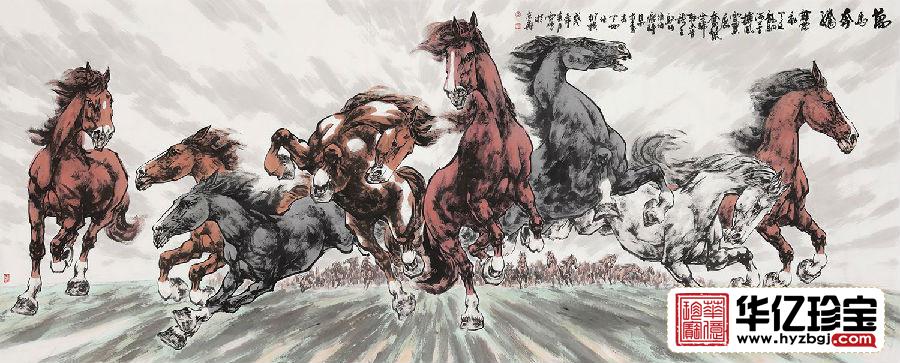 客厅挂画 陈云鹏八尺横幅动物画骏马图《万马奔腾》