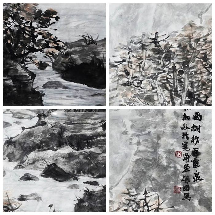 程振国《山中一夜雨，树杪百重泉》136×68cm