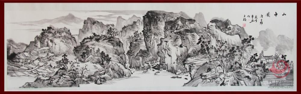 贺兰山画派创始人 山水画家何占?！渡街型肌?平尺横幅作品