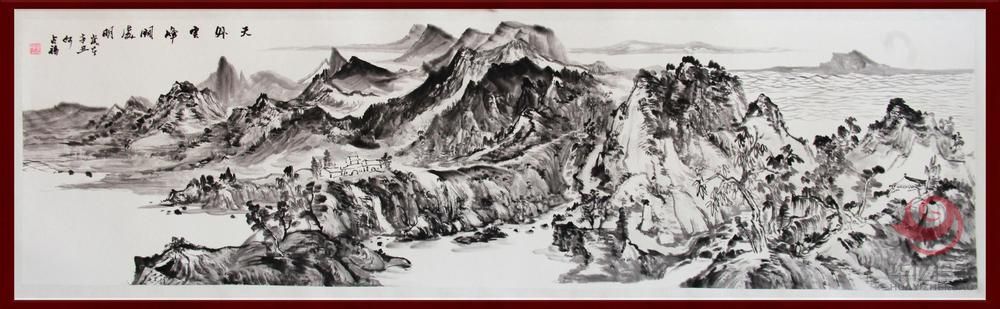 贺兰山画派创始人 山水画家何占?！短焱庠品邈诖γ鳌?平尺横幅作品
