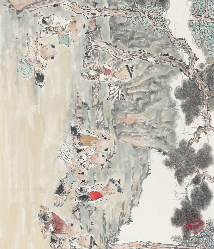 胡生旺 孩童挂画手绘国画人物画名家字画真?？吞榉克?title=